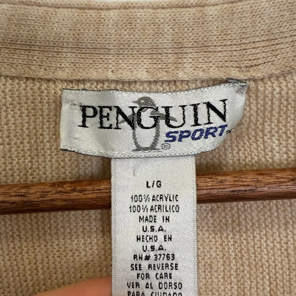 Vintage Penguin Sports Golf Embroidered Cream Knit Sweater - Picture 3 of 9